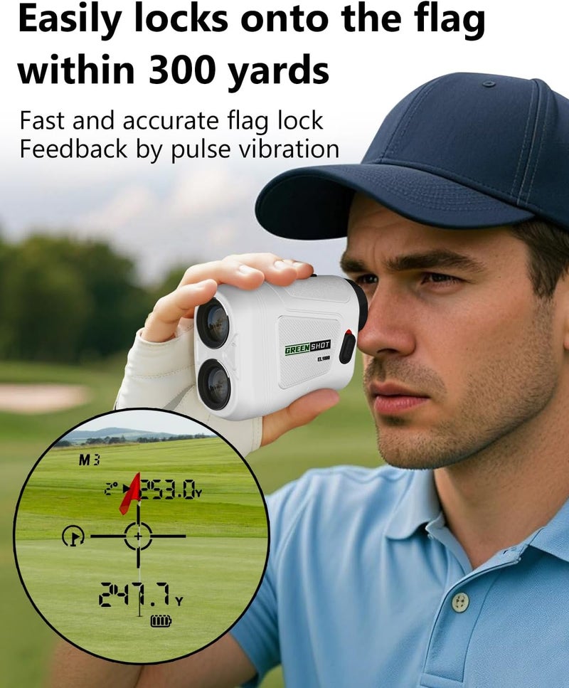 GREEN SHOT Golf Range Finder with Slope - 1200 Yards Range Finder Golf, 6X Magnification Golf Range Finder Magnetic with Flag Pole Locking Vibration, Rechargeable Golf Accessories for Men - Image 2